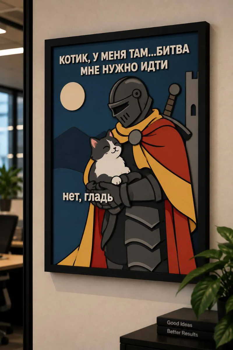 Панно из МДФ «Котик, у меня там битва»