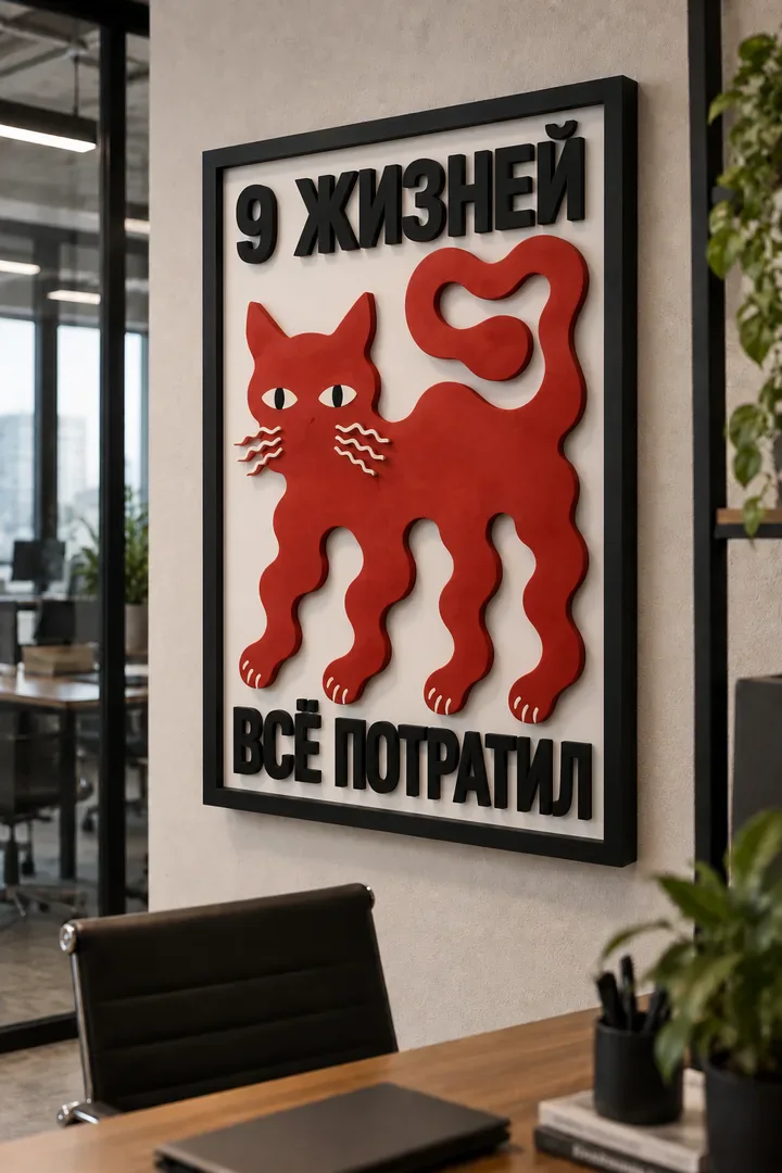 Панно из МДФ «9 жизней всё потратил»